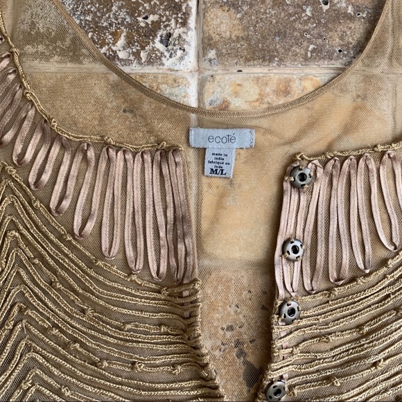 [Ecote] Gold Shimmer Embroidered Crop Tank - Picture 9 of 10